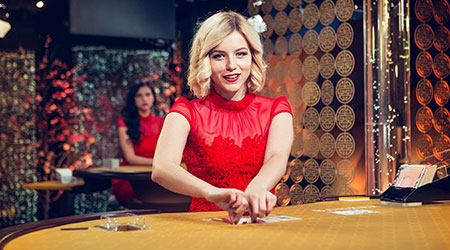 live baccarat dealer and table
