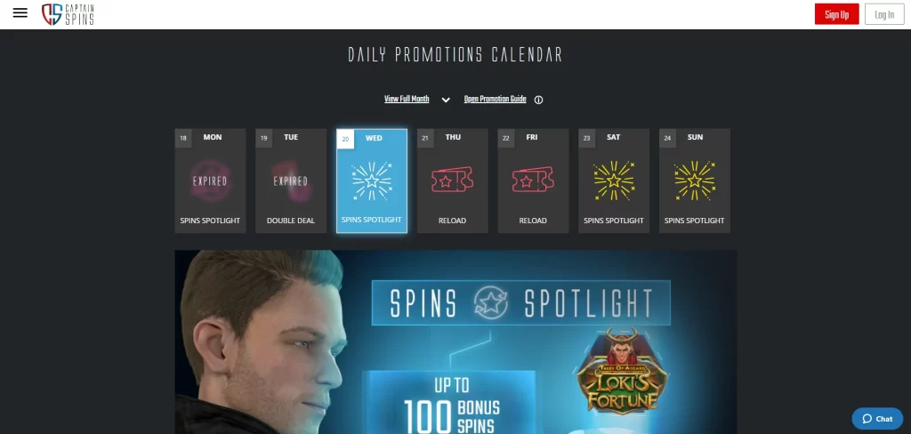 Captain Spins daily Promotions