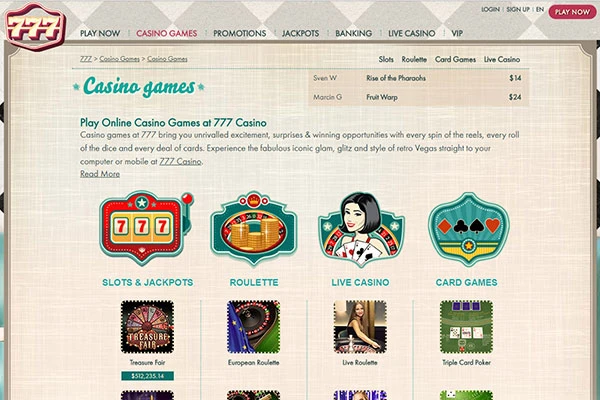 777 NZ Casino Games