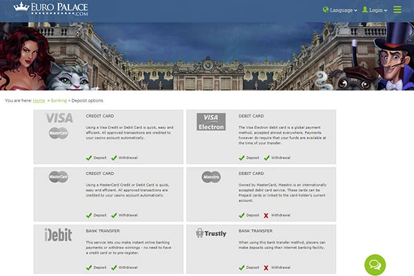 Euro Palace Banking page