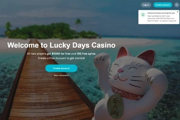 Lucky Days Casino welcome page