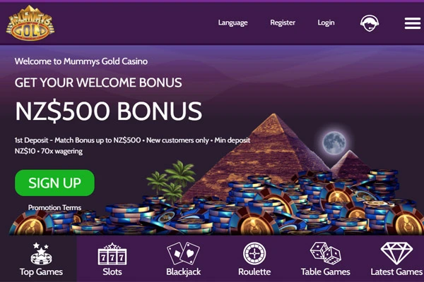 Mummys Gold Casino welcome page