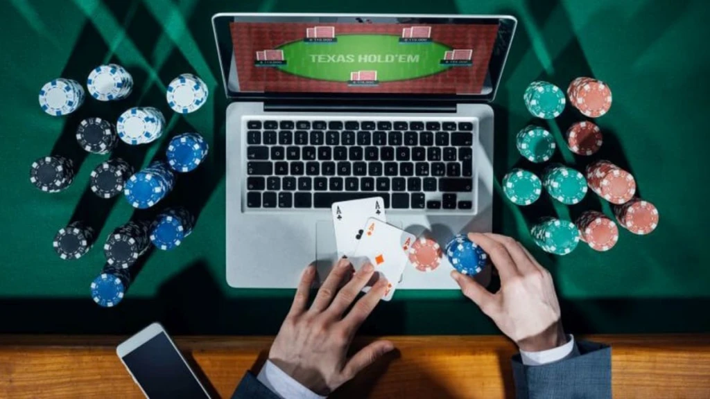Online Gambler Playing Texas Hold'em